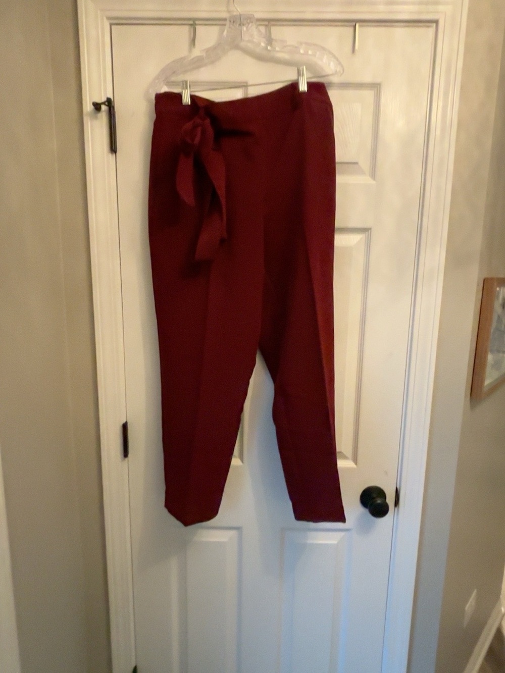 LOFT Burgundy Straight-Leg Tie-Waist Pants